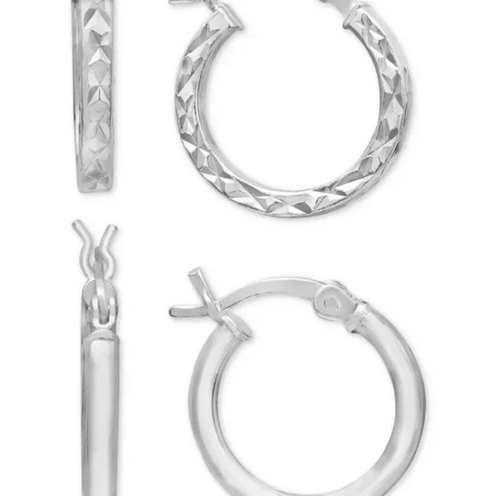2-Pc. Set Polished & Textured Hoop Earrings in Sterling Silver